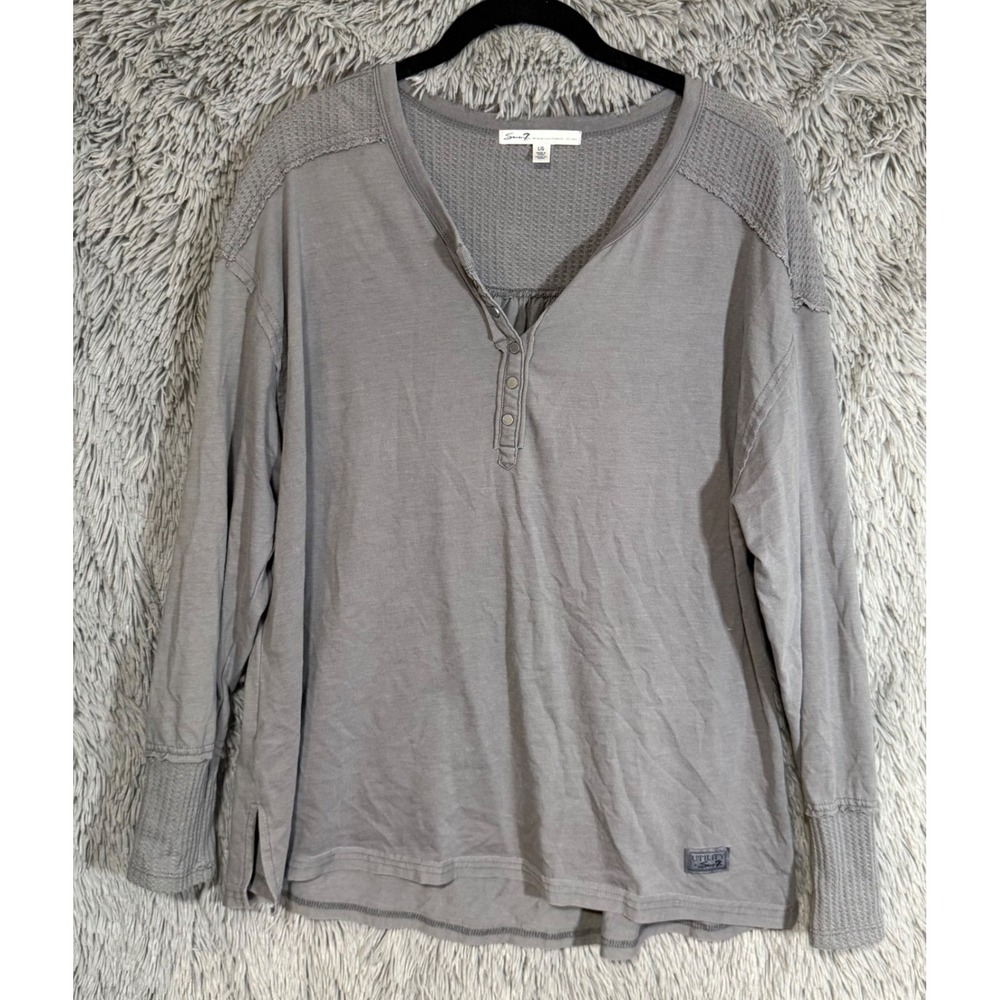 Seven7 Premium Quality Brand Gray Long Sleeve Henley Waffle Knit Top‎ L/G